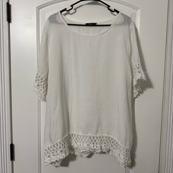 Lungo L’Arno Tops - Lungo L’arno Linen Top Blouse White Women’s Size 1X Made In Italy Beach